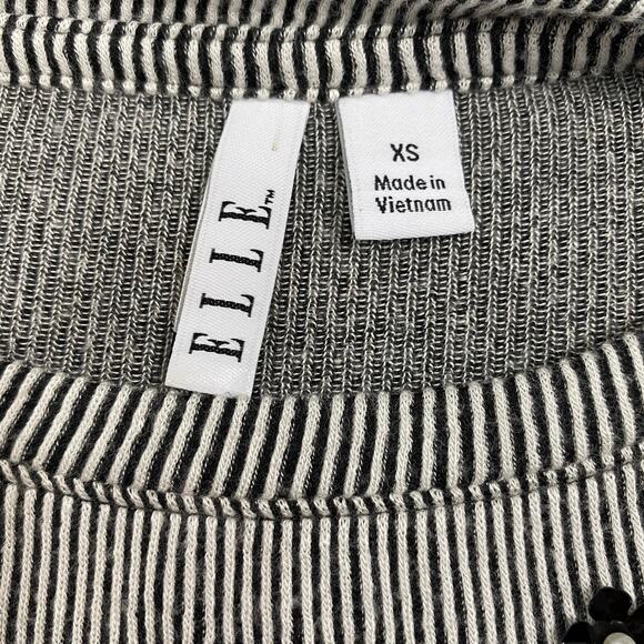 ELLE Sequin Blouse Short Sleeve Black Striped Scoopneck Top Womens XS - Picture 8 of 11